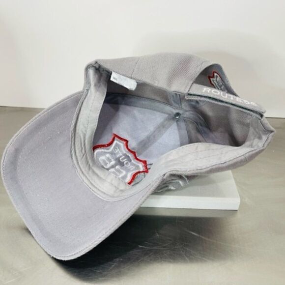 Route 66 Gray Grey Red Embroidered Hat Baseball Cap Adjustable Canvas - Picture 6 of 6
